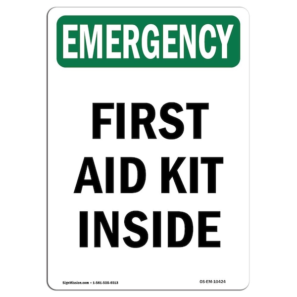 Safety Sign, OSHA EMERGENCY, 5" Height, First-Aid, Portrait, 10PK
